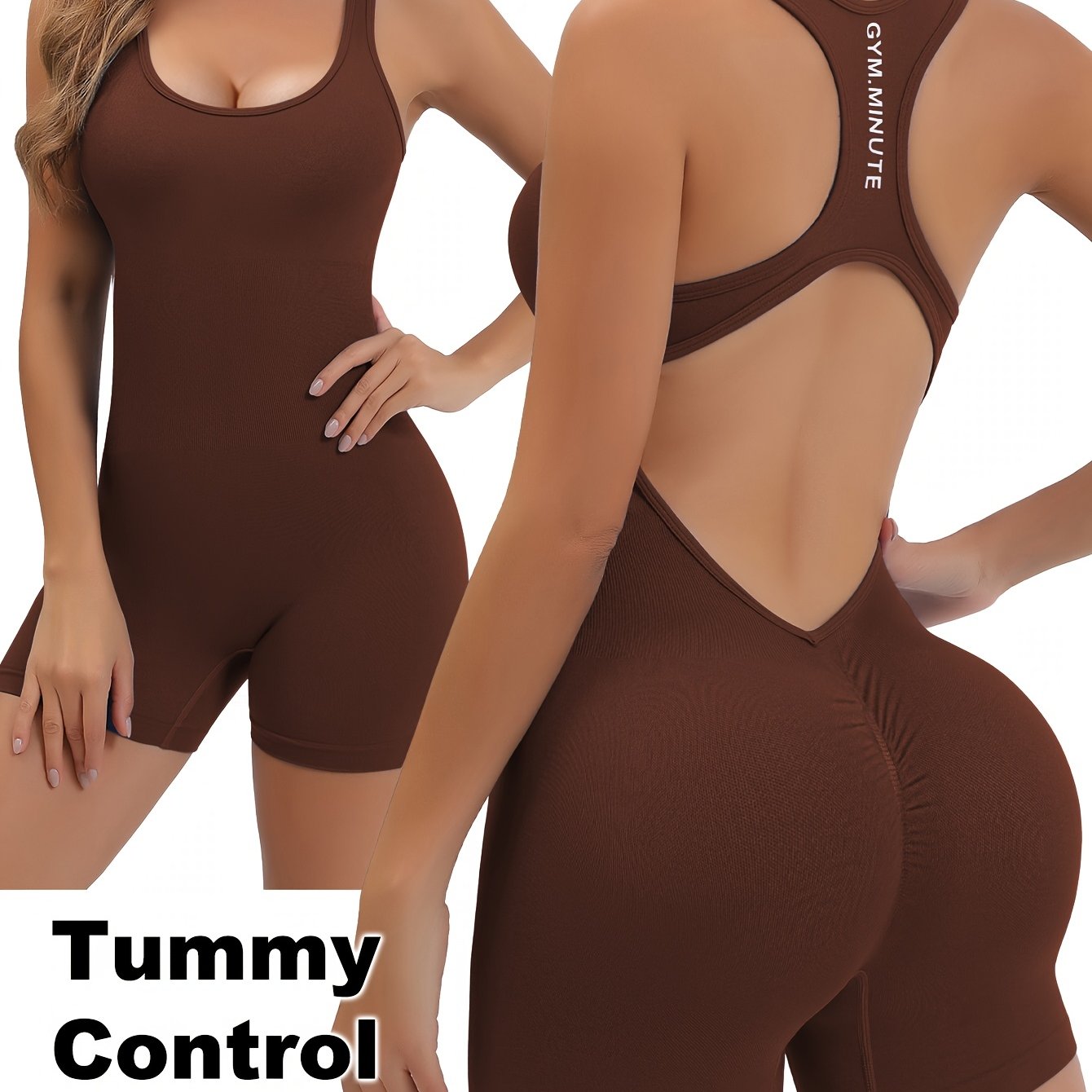 Women's High-Stretch Seamless Brown Jumpsuit Bodysuit