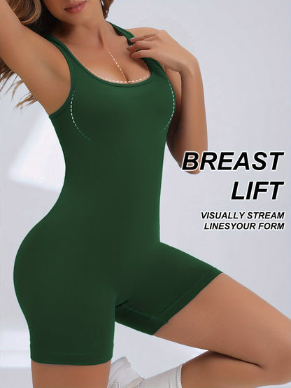 Women's High-Stretch Seamless Brown Jumpsuit Bodysuit