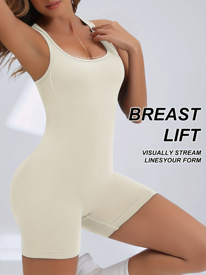 Women's High-Stretch Seamless Brown Jumpsuit Bodysuit