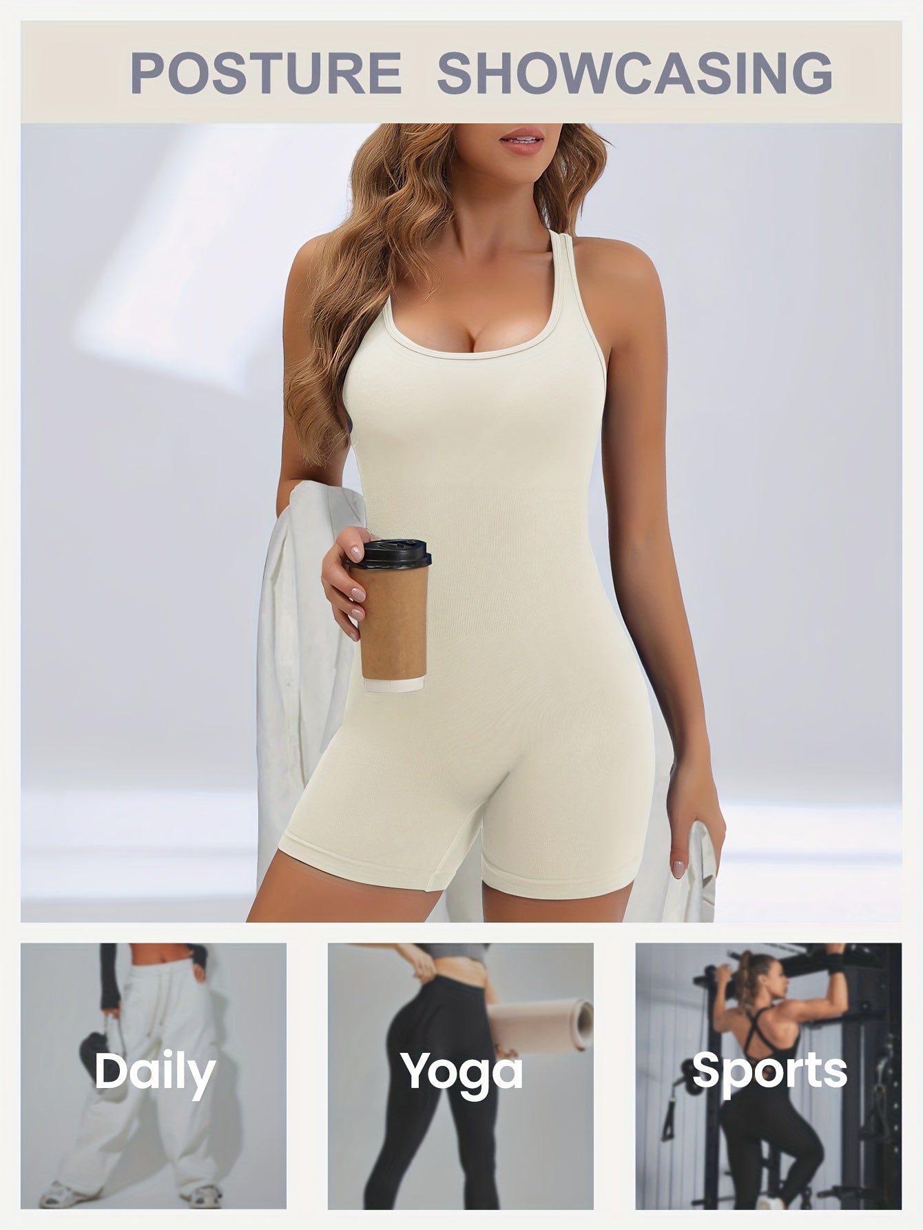 Women's High-Stretch Seamless Brown Jumpsuit Bodysuit