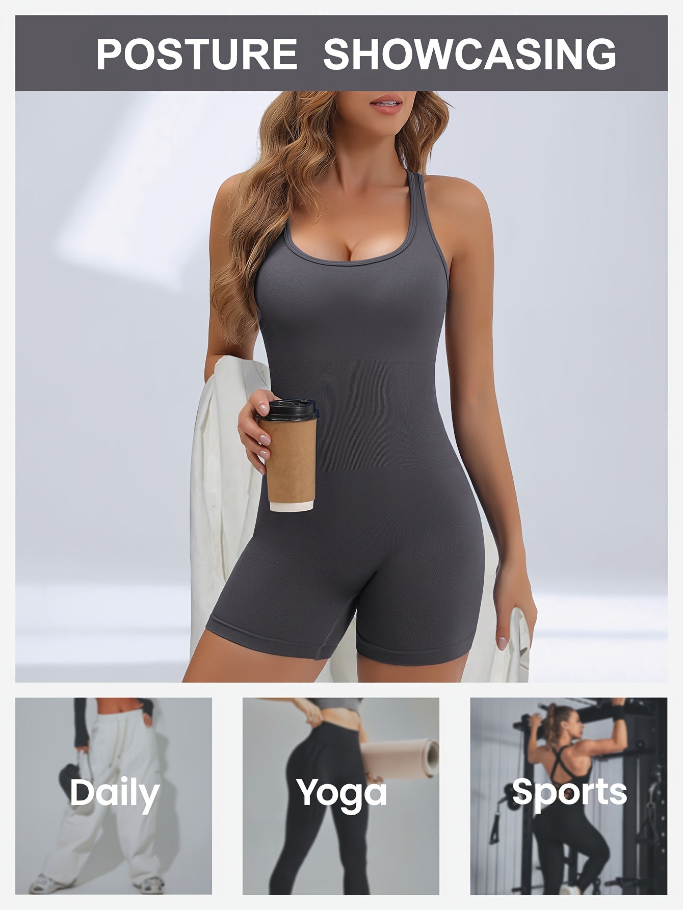Women's High-Stretch Seamless Brown Jumpsuit Bodysuit