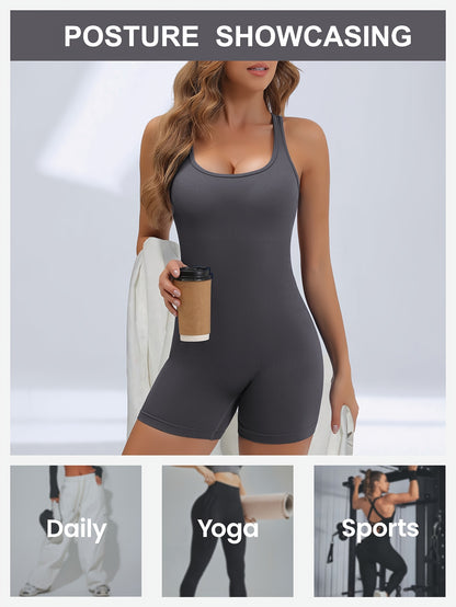 Women's High-Stretch Seamless Brown Jumpsuit Bodysuit