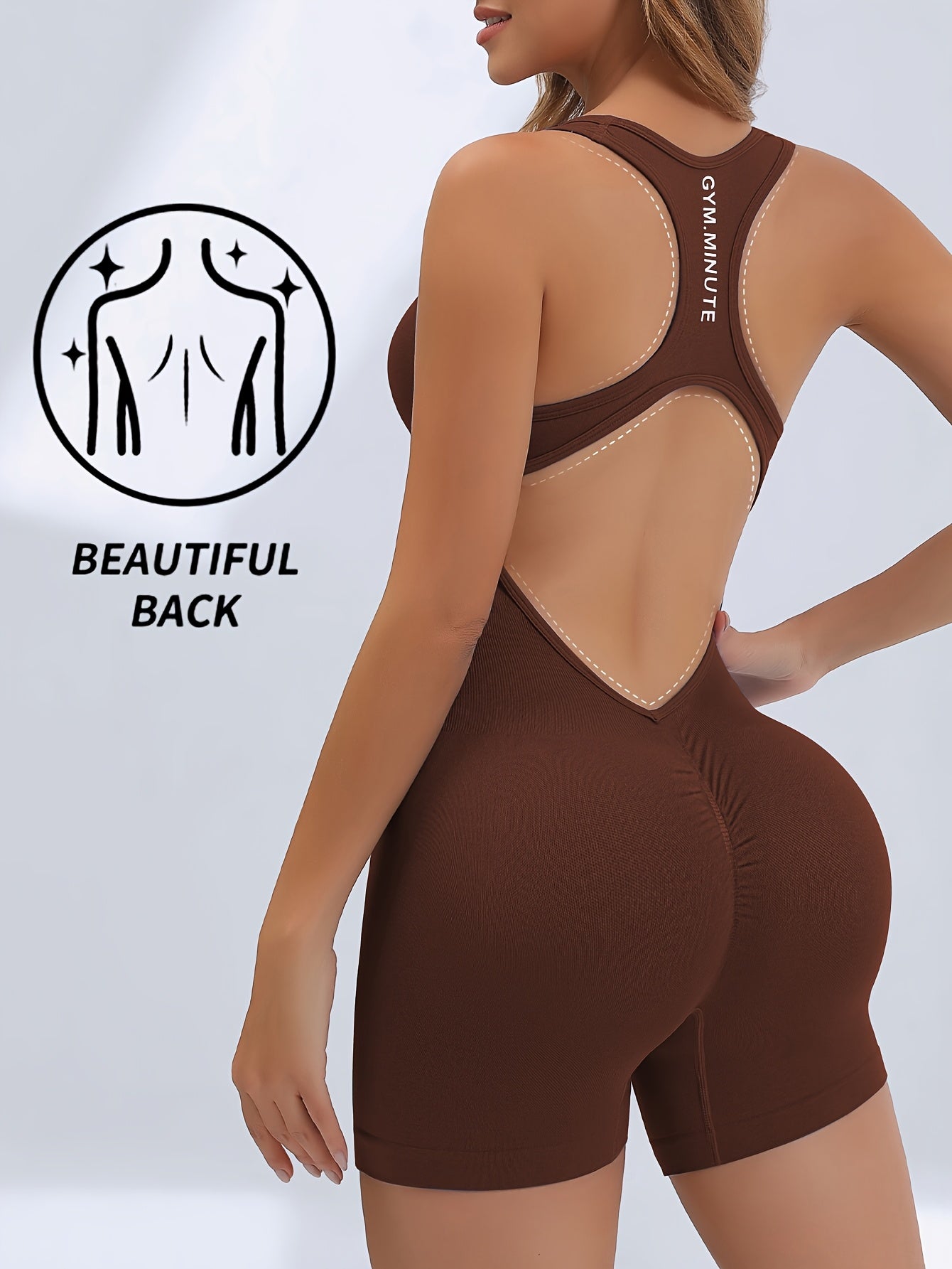 Women's High-Stretch Seamless Brown Jumpsuit Bodysuit