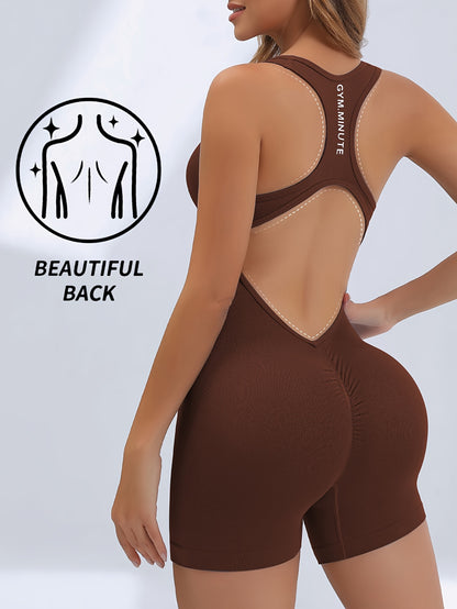 Women's High-Stretch Seamless Brown Jumpsuit Bodysuit