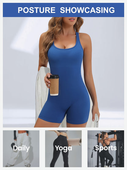 Women's High-Stretch Seamless Brown Jumpsuit Bodysuit