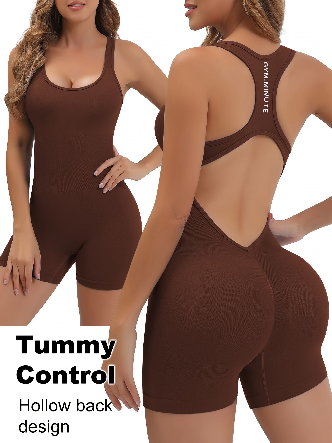 Women's High-Stretch Seamless Brown Jumpsuit Bodysuit